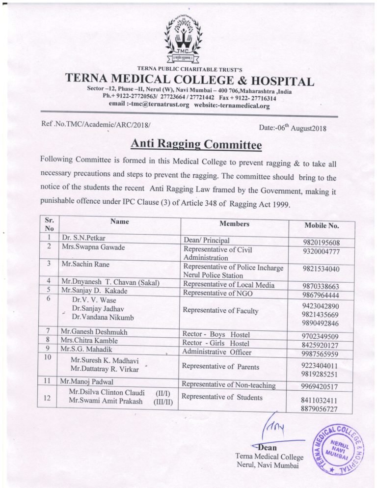 Anti Ragging Committee Terna Medical College And Hospital 0472